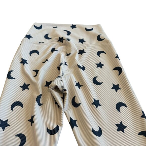 Beach Riot Sport Cream Ribbed Leggings Moon Star Print Stretch Athletic Medium - Picture 7 of 11